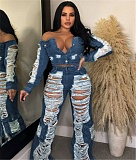 Ripped Holes High Waist Straight Leg Jean Pants MEM-88493