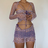 Sexy Sequin Knitted Sweater Three Piece Skirt Sets CN-0288