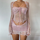 Sexy Sequin Knitted Sweater Three Piece Skirt Sets CN-0288