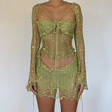 Sexy Sequin Knitted Sweater Three Piece Skirt Sets CN-0288