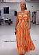 Stripe Print Strapless Bra Maxi Skirts Two Piece Set RS-0260