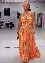 Stripe Print Strapless Bra Maxi Skirts Two Piece Set RS-0260 Stripe Print Strapless Bra Maxi Skirts Two Piece Set RS-0260