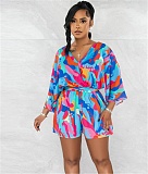 V Neck Print Lace Up Summer Rompers YF-10517