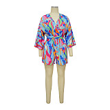 V Neck Print Lace Up Summer Rompers YF-10517