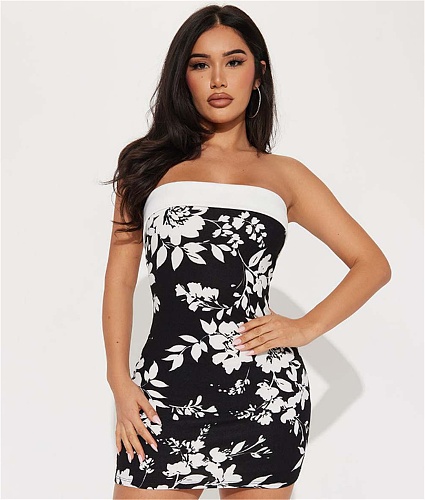 Sexy Floral Print Strapless Bodycon Short Dresses WDS-230513