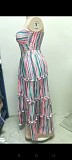 Stripe Print Strapless Bra Maxi Skirts Two Piece Set RS-0260
