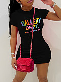 Letter Print Short Sleeve Bodycon Plus Size Dresses DN-8050G23