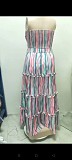 Stripe Print Strapless Bra Maxi Skirts Two Piece Set RS-0260