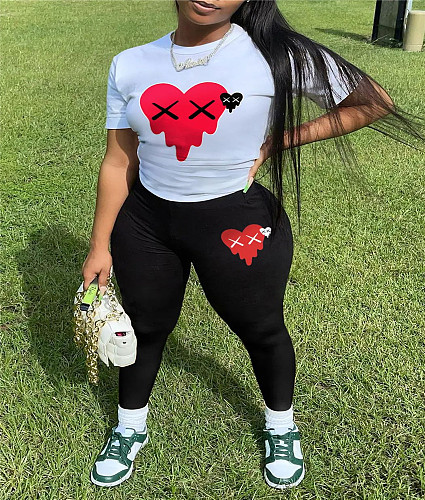 Short Sleeve T Shirts Leggings 2 Piece Pants Set DN-8000A21