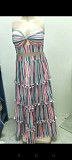 Stripe Print Strapless Bra Maxi Skirts Two Piece Set RS-0260