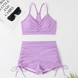 High Waist Swimwear Drawstring Shorts Bikinis Suit TL2328