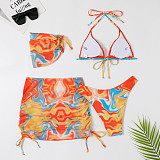 Tie Dye Print Halter Bandage 4 Piece Bikini Sets TL2320