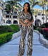 Stripe Print Crop Tops Loose Wide Leg Pants Suit OM-1628
