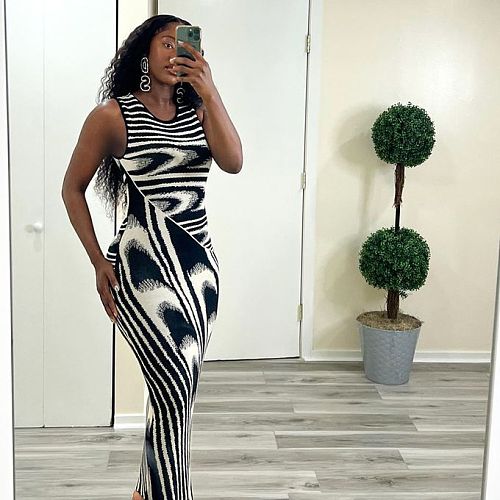 Stripe Gradient Sexy Slim Fit Wrap Hip Tight Dress WDS-230516