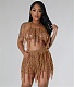 Knit Crochet Halter Tassel Sexy Two Piece Shorts Set LA-3335
