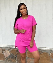 Simple Solid T Shirts Biker Shorts Two Piece Set BS-1350