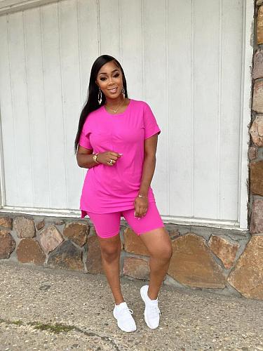 Simple Solid T Shirts Biker Shorts Two Piece Set BS-1350