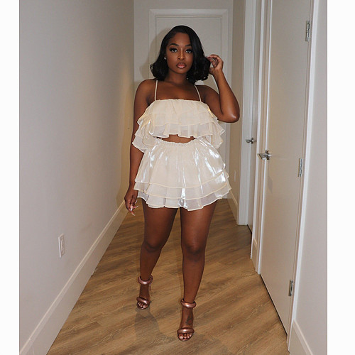 Organza Solid Color Ruffle Two Piece Skirt Sets BN-9434