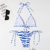 Striped Halter Bandage Two Piece Bikini Sets F17