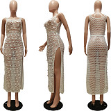 Handmade Knitted Hollow out Sequin Split Beach Dress CM-8685