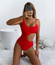 Solid Color Hollow Out High Waist One Piece Swimsuits TL2329