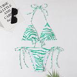 Striped Halter Bandage Two Piece Bikini Sets F17