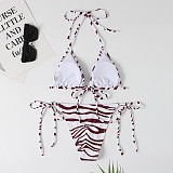 Striped Halter Bandage Two Piece Bikini Sets F17