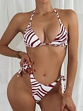 Striped Halter Bandage Two Piece Bikini Sets F17