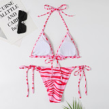 Striped Halter Bandage Two Piece Bikini Sets F17