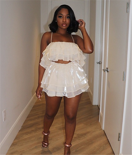Organza Solid Color Ruffle Two Piece Skirt Sets BN-9434