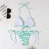 Striped Halter Bandage Two Piece Bikini Sets F17