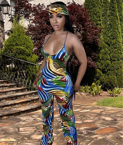 Sexy Print Halter Backless Summer Jumpsuits LSL-6516