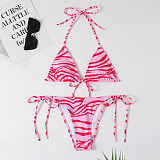 Striped Halter Bandage Two Piece Bikini Sets F17