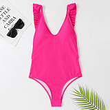 Solid Color Ruffle Backless One Piece Swimsuit TL2334