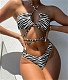 Split Swimsuit Stripe Printed Halter Bandage Bikinis TL2209