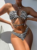 Split Swimsuit Stripe Printed Halter Bandage Bikinis TL2209