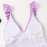 Solid Color Ruffle Backless One Piece Swimsuit TL2334