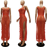 Handmade Knitted Hollow out Sequin Split Beach Dress CM-8685