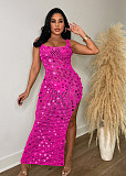 Sexy Knitted Crochet Sequin High Slit Maxi Dresses TR-1265