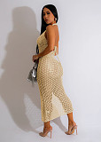 Knitting Halter Backless High Slit Sexy Dresses TR-1264