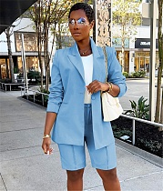 Solid Color Office Lady Blazer Two Piece Shorts Suit AIL-245
