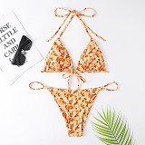 Floral Print Halter Bandage Sexy 2 Piece Bikini Sets F22