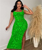Sexy Knitted Crochet Sequin High Slit Maxi Dresses TR-1265