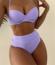 Solid Color High Waist Push Up Bikinis Swimsuit TL2331
