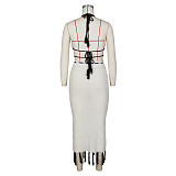 Knitted Crochet Butterfly Top Fringe Tassel Skirt Sets ZS-0285