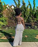 Stripe Print Backless Bandage Maxi Dresses XMY-9243