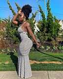 Stripe Print Backless Bandage Maxi Dresses XMY-9243