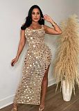 Sexy Knitted Crochet Sequin High Slit Maxi Dresses TR-1265