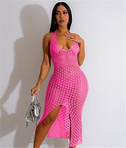 Knitting Halter Backless High Slit Sexy Dresses TR-1264 Knitting Halter Backless High Slit Sexy Dresses TR-1264