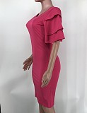 Solid Color Ruffle Short Sleeve Bodycon Dress XMY-9423